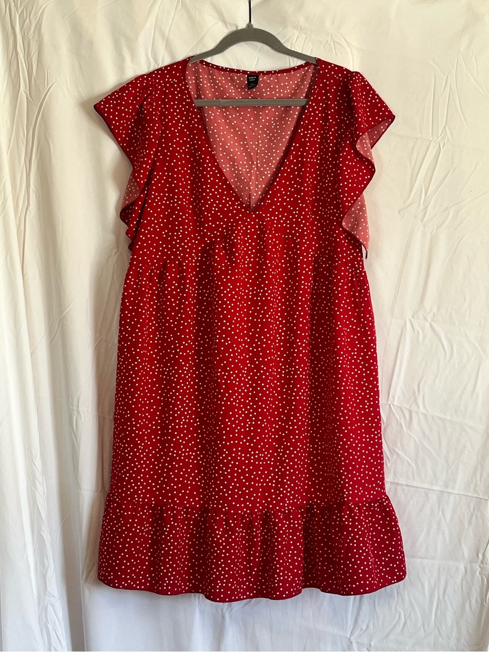 SHEIN Red Polka Dot Flutter Sleeve V-Neck Dress